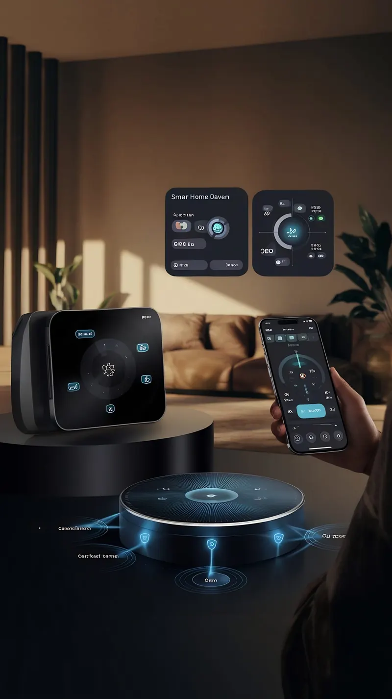 Smart home devices on a table
