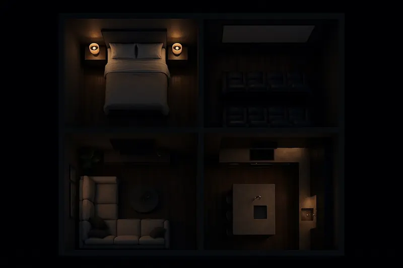 A top-down view of a smart home floor plan
