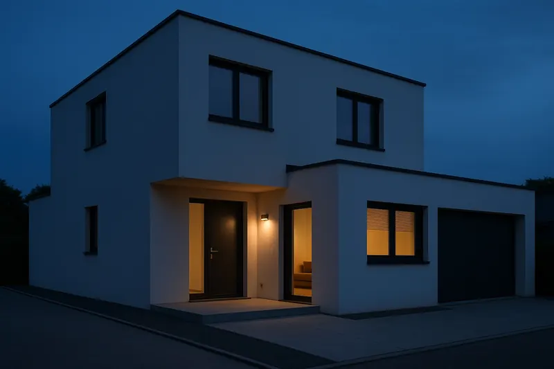 Nobody’s home: The moment a phone crosses the property line, the house powers down, sets the climate back to save energy, locks up, and the cameras start watching.