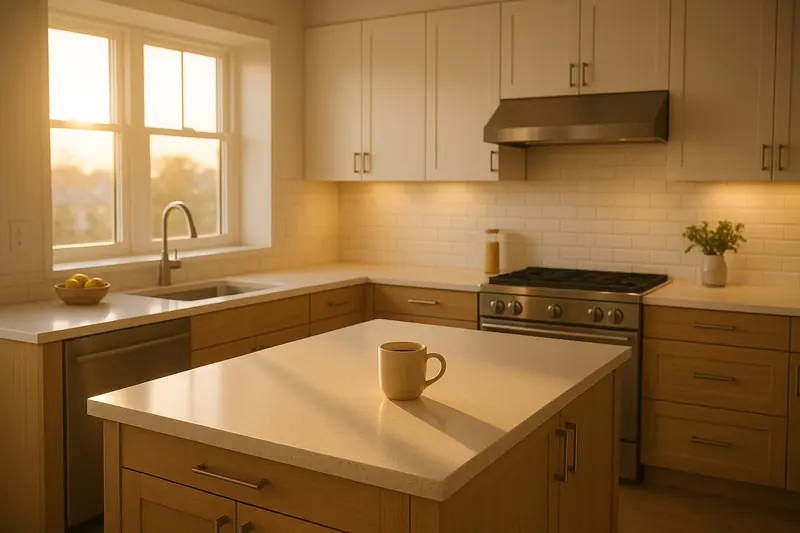 Good morning: The shades rise with the alarm, the bedroom and kitchen warm up with light, the temperature nudges up, and your morning playlist fades in over the counter.
